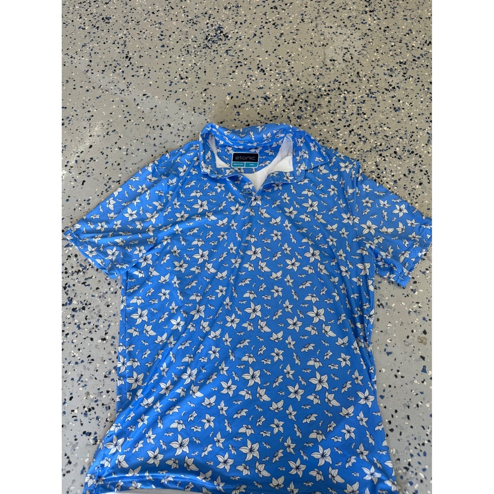 Etonic Golf Polo Shirt Mens Large Blue White Floral Short Sleeve‎